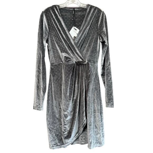 NWT Smash! Okaina Grey Velvet Wrap‎ Dress Gold Dots Velvetcore Women's Small - Picture 1 of 16